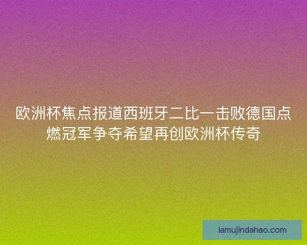 欧洲杯焦点报道西班牙二比一击败德国点燃冠军争夺希望再创欧洲杯传奇