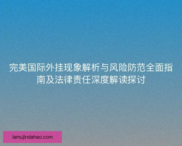 完美国际外挂现象解析与风险防范全面指南及法律责任深度解读探讨