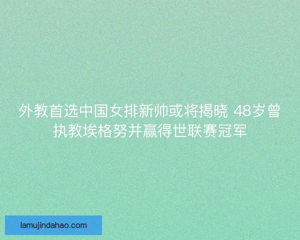 外教首选中国女排新帅或将揭晓 48岁曾执教埃格努并赢得世联赛冠军