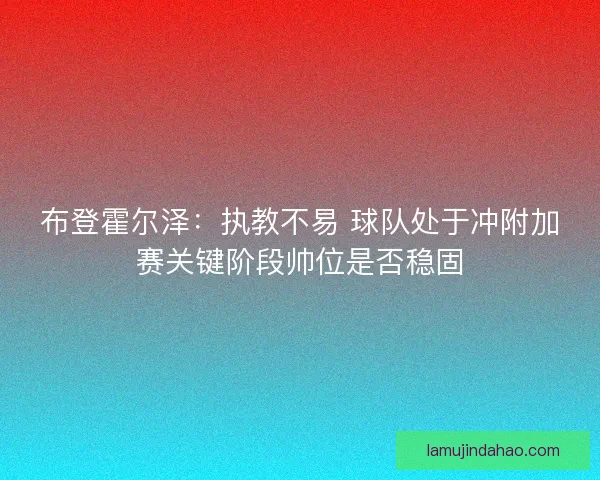 布登霍尔泽：执教不易 球队处于冲附加赛关键阶段帅位是否稳固